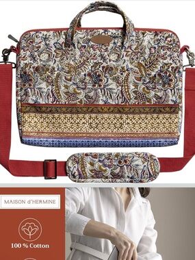 Red Floral Cotton LabTop/Crossbody Bag